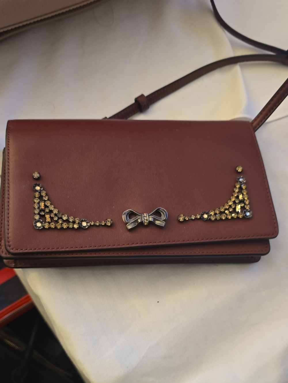 Coach Burgundy Crossbody with Crystal Bow Accent